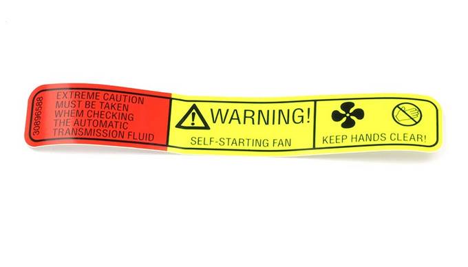 Volvo Engine Cooling Fan Warning Decal 30896588